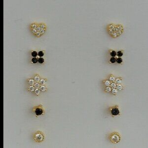GOLD Cake Sterling Silver Earrings Set, 5Pairs